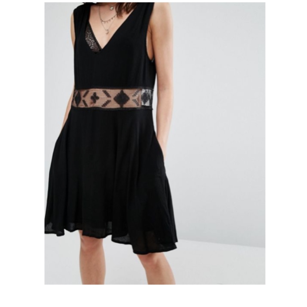 Free People Summer Feeling Black Lace Casual Dress